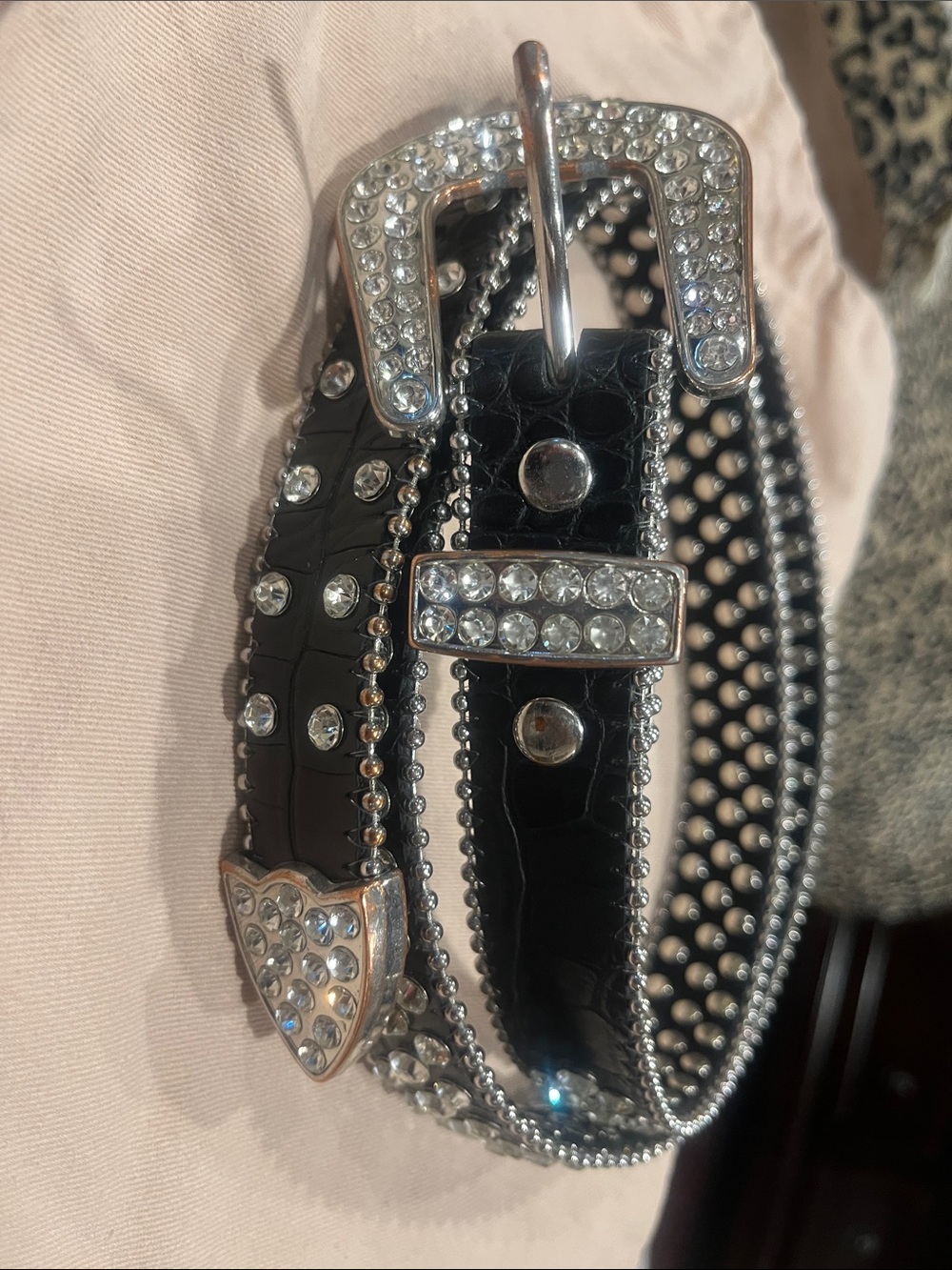Black Rhinestone Studded Belt